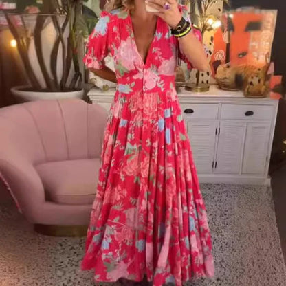 Delvina - Robe longue confortable avec col en V et pochette