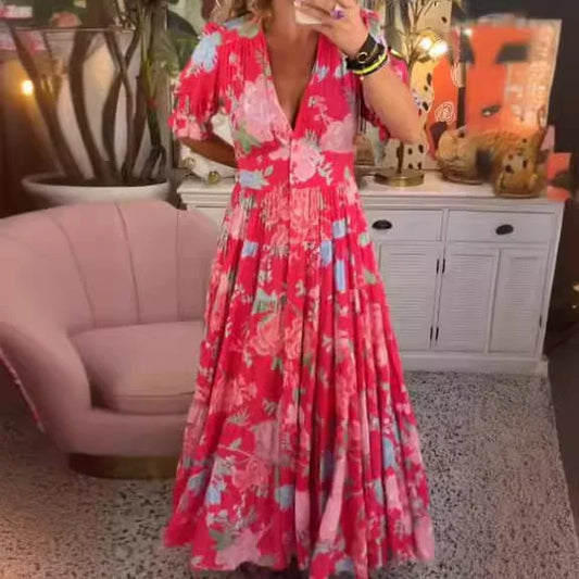 Delvina - Robe longue confortable avec col en V et pochette
