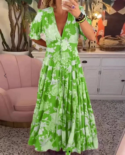 Delvina - Robe longue confortable avec col en V et pochette
