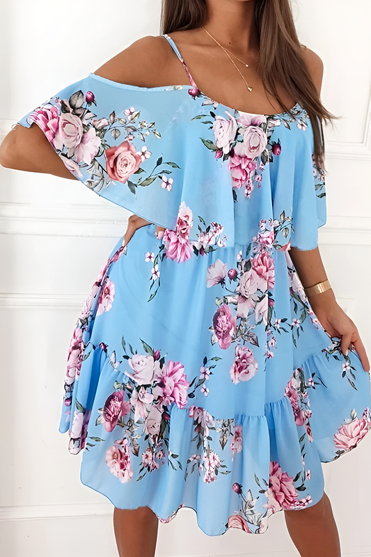 Dimity - Robe en mousseline de soie sans bretelles avec imprimé épaules découvertes