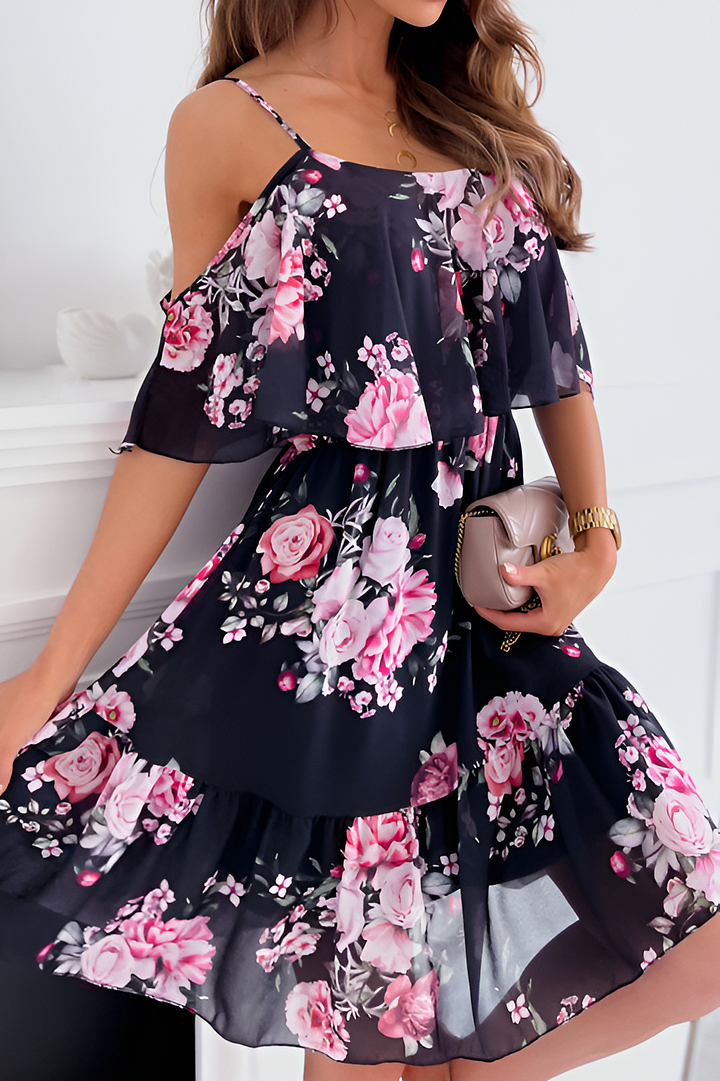 Dimity - Robe en mousseline de soie sans bretelles avec imprimé épaules découvertes