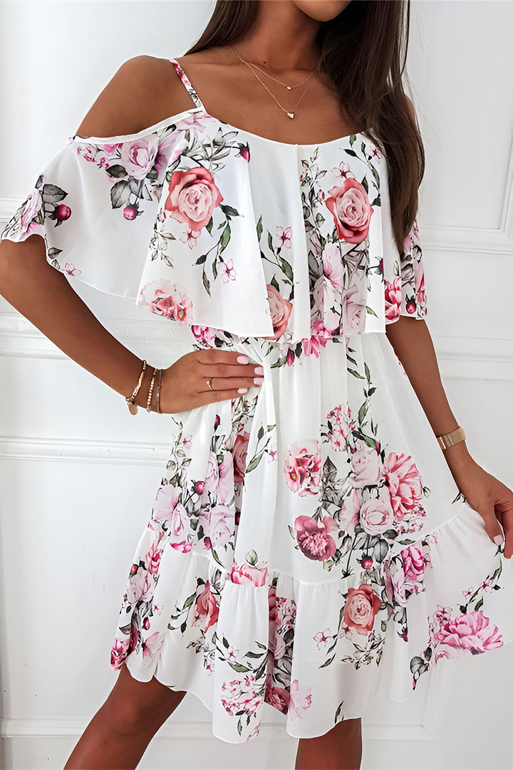Dimity - Robe en mousseline de soie sans bretelles avec imprimé épaules découvertes