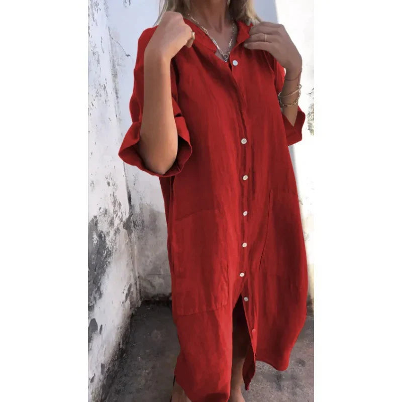 Diothel - Robe longue décontractée style chemise