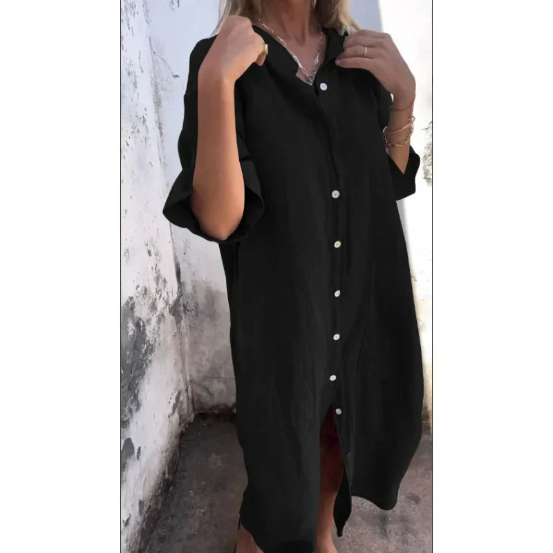 Diothel - Robe longue décontractée style chemise