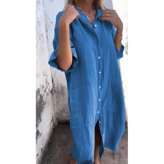 Diothel - Robe longue décontractée style chemise