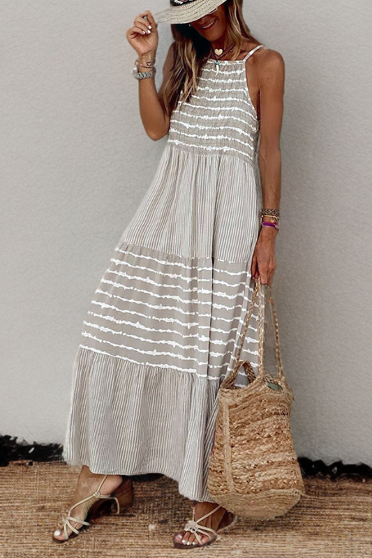 Ditsy - Robe longue à encolure pointue et décolleté rayé