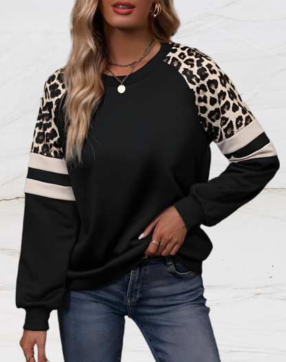 Chelsea - Pull Oversize Léopard avec Bandes Blanches pour Femmes