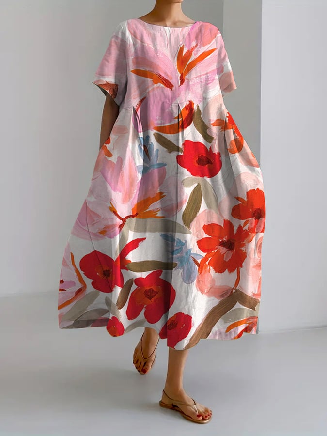 Dyana - Women's Retro Botanical Floral Print Casual Dress Loose Dress