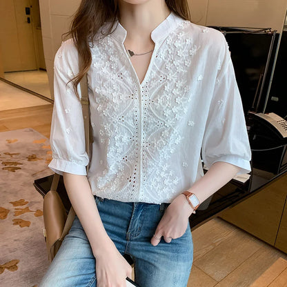 Erin - Top en dentelle avec manches lanternes