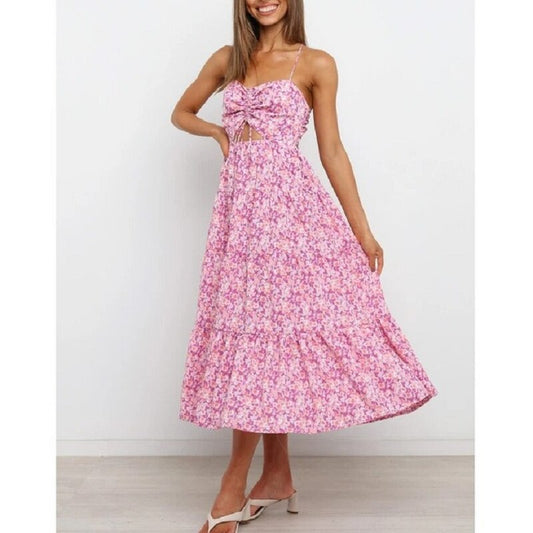Robe longue à imprimé floral et fines bretelles pour un look frais