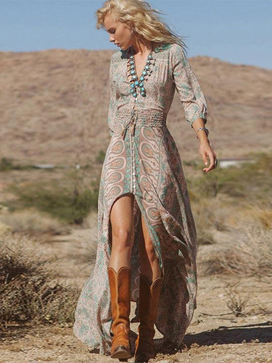 Élégante robe longue en mousseline de soie avec froufrous
