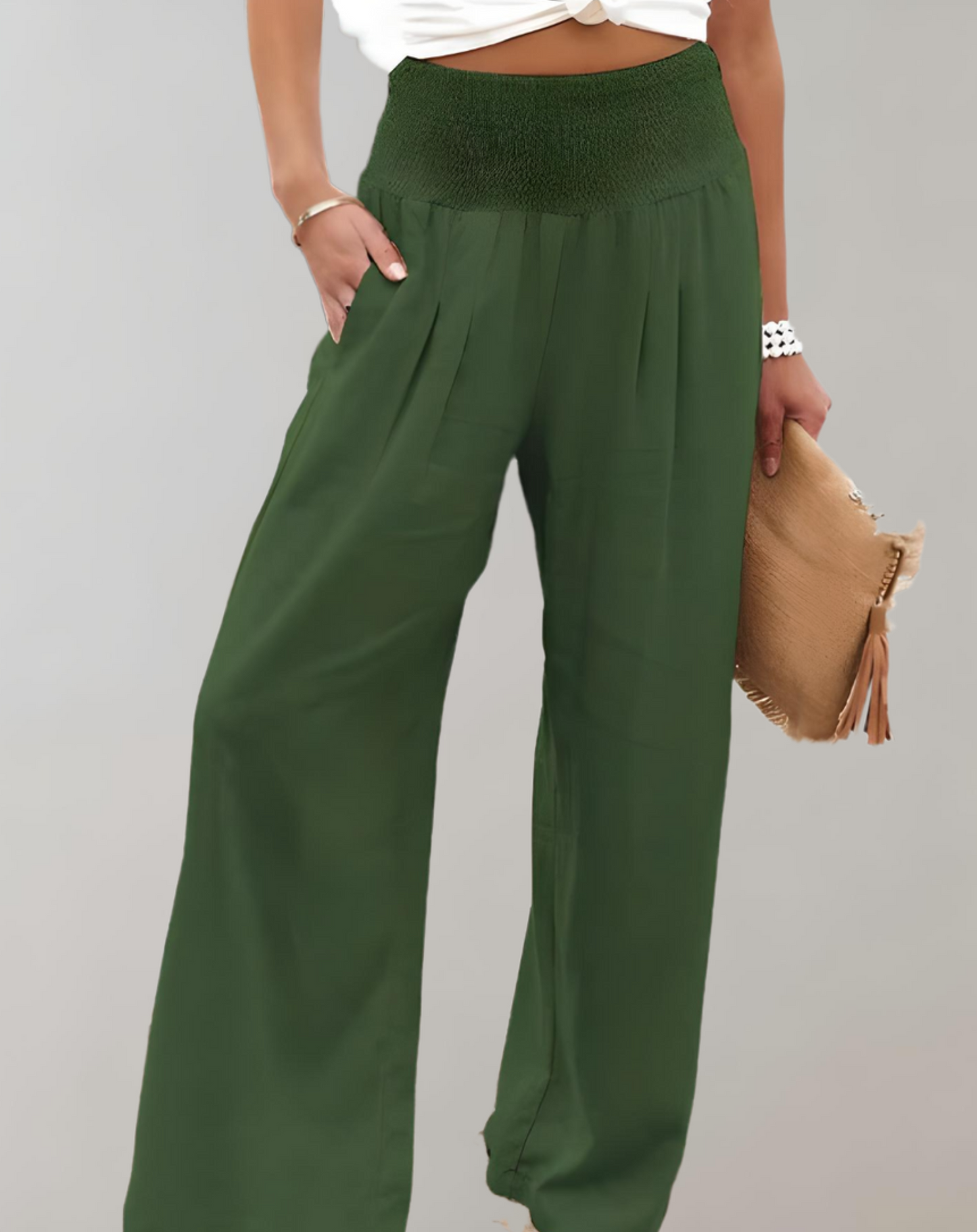 Amandine - Pantalon taille haute à jambes larges et pattes d'éléphant
