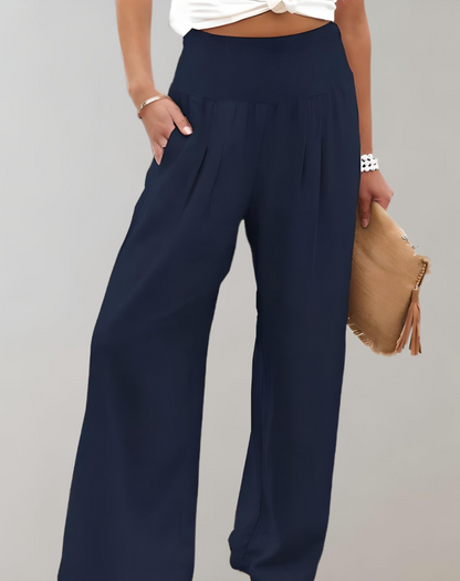 Amandine - Pantalon taille haute à jambes larges et pattes d'éléphant