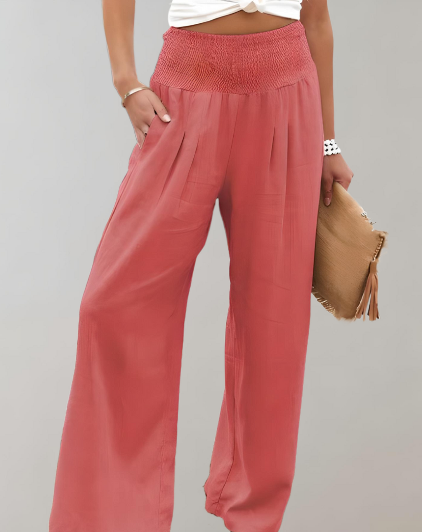 Amandine - Pantalon taille haute à jambes larges et pattes d'éléphant