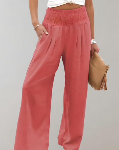 Amandine - Pantalon taille haute à jambes larges et pattes d'éléphant