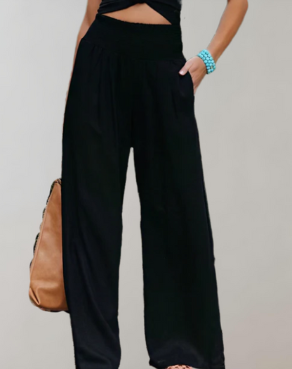 Amandine - Pantalon taille haute à jambes larges et pattes d'éléphant