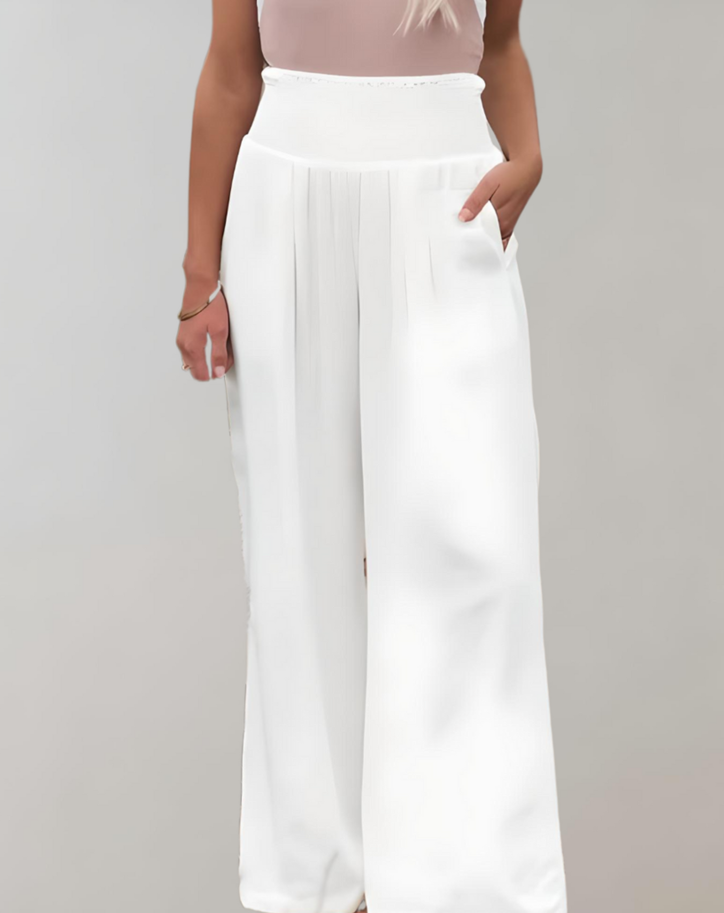 Amandine - Pantalon taille haute à jambes larges et pattes d'éléphant