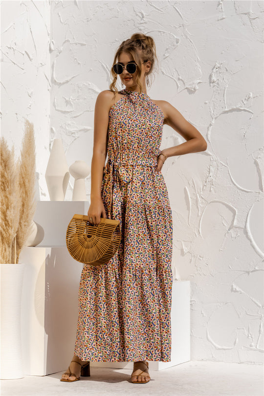 Evonne - Robe longue avec ceinture à nouer et imprimé à pois coloré