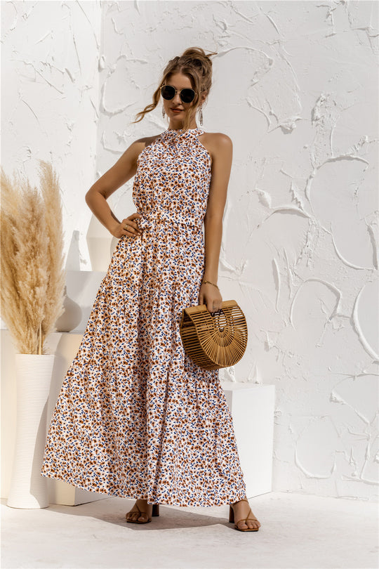 Evonne - Robe longue avec ceinture à nouer et imprimé à pois coloré