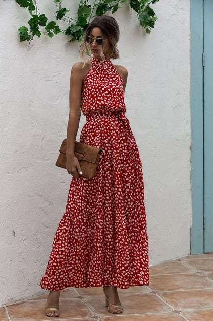 Evonne - Robe longue avec ceinture à nouer et imprimé à pois coloré