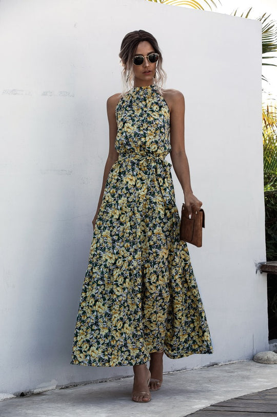 Evonne - Robe longue avec ceinture à nouer et imprimé à pois coloré