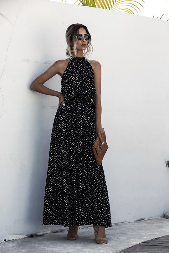 Evonne - Robe longue avec ceinture à nouer et imprimé à pois coloré