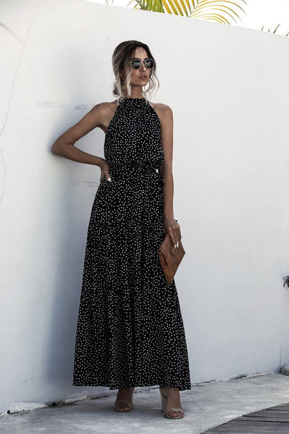 Evonne - Robe longue avec ceinture à nouer et imprimé à pois coloré
