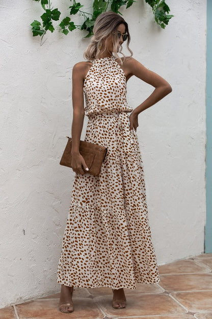 Evonne - Robe longue avec ceinture à nouer et imprimé à pois coloré