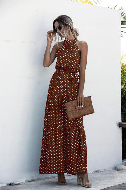 Evonne - Robe longue avec ceinture à nouer et imprimé à pois coloré
