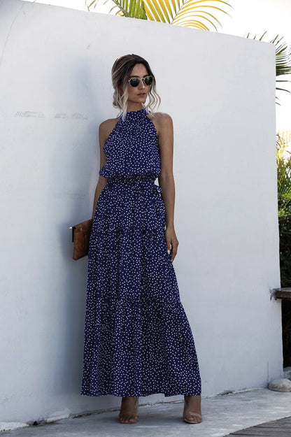 Evonne - Robe longue avec ceinture à nouer et imprimé à pois coloré