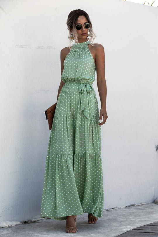 Evonne - Robe longue avec ceinture à nouer et imprimé à pois coloré