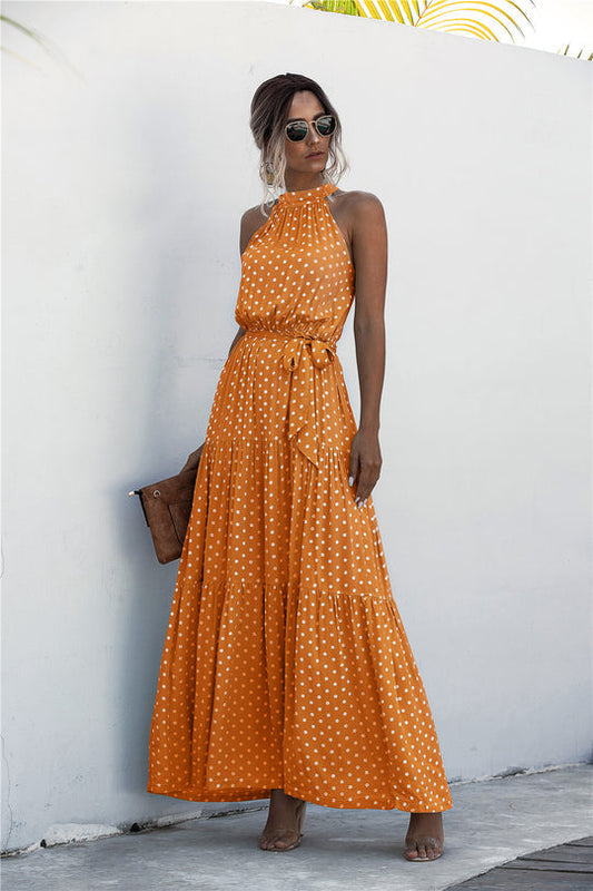 Evonne - Robe longue avec ceinture à nouer et imprimé à pois coloré