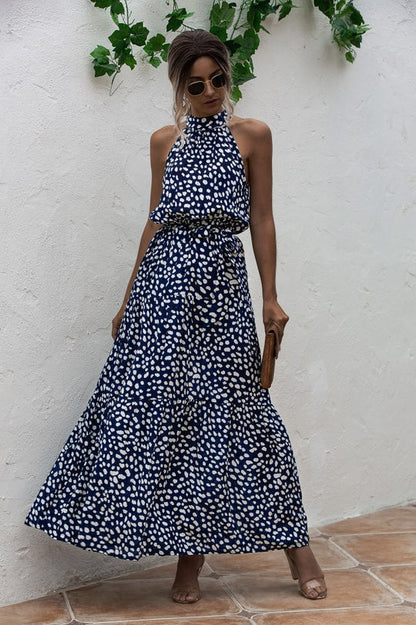 Evonne - Robe longue avec ceinture à nouer et imprimé à pois coloré