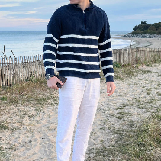 Yarrick Sweater | Pull demi-zip rayé pour hommes