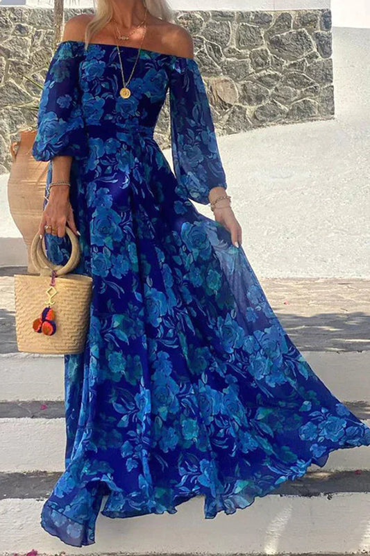 Leila - Robe longue florale à épaules échancrées pour les vacances