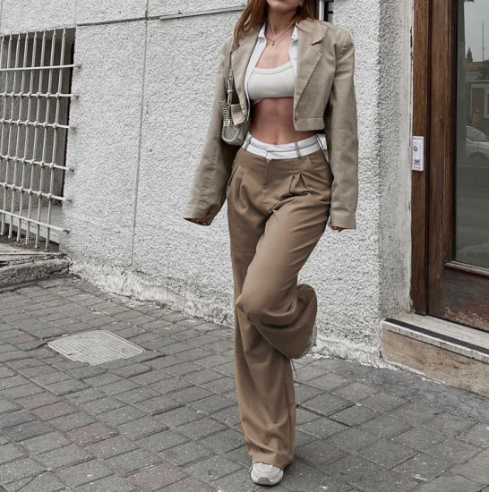 Pantalon coupe droite avec taille haute Fashion