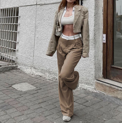 Pantalon coupe droite avec taille haute Fashion