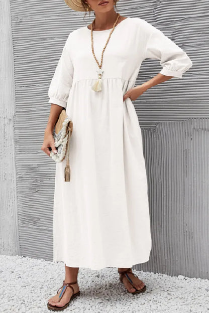 Ginny - Robe décontractée unie avec col en O et ligne A