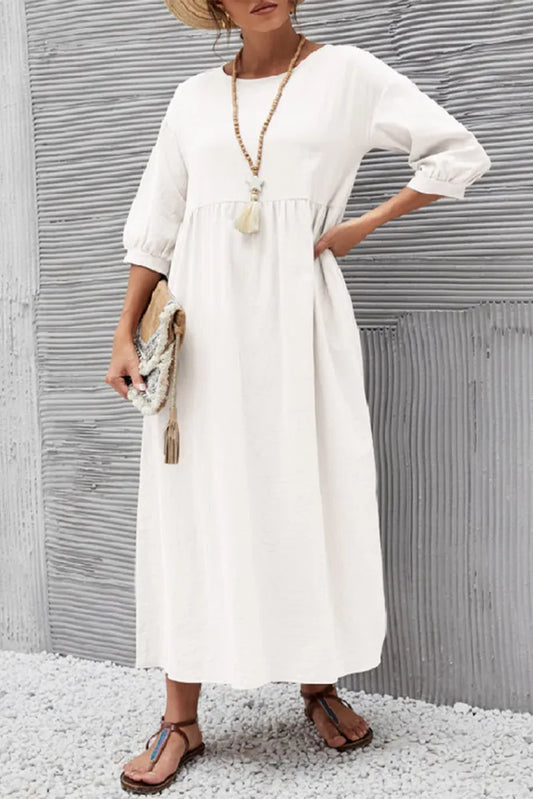 Ginny - Robe décontractée unie avec col en O et ligne A