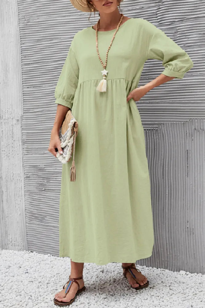 Ginny - Robe décontractée unie avec col en O et ligne A
