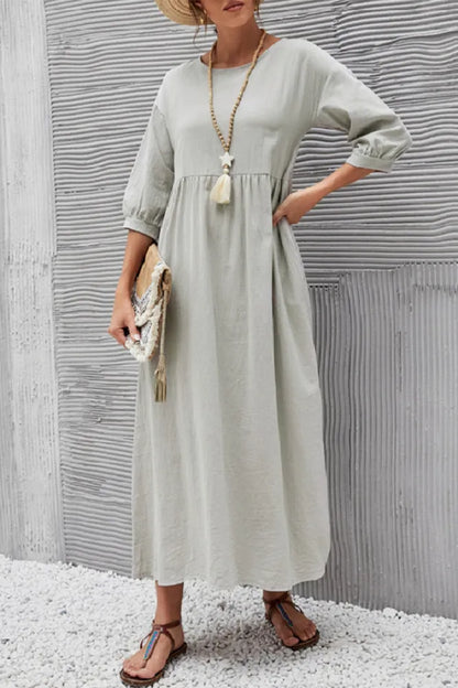 Ginny - Robe décontractée unie avec col en O et ligne A