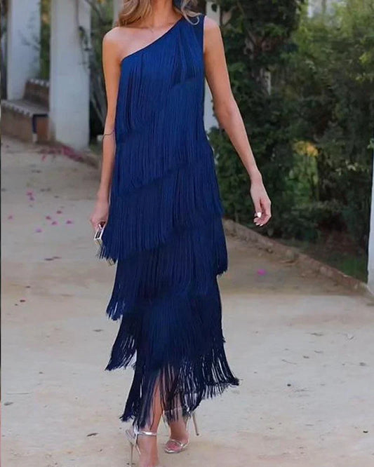 Graciela - Robe élégante avec froufrous et épaules ouvertes