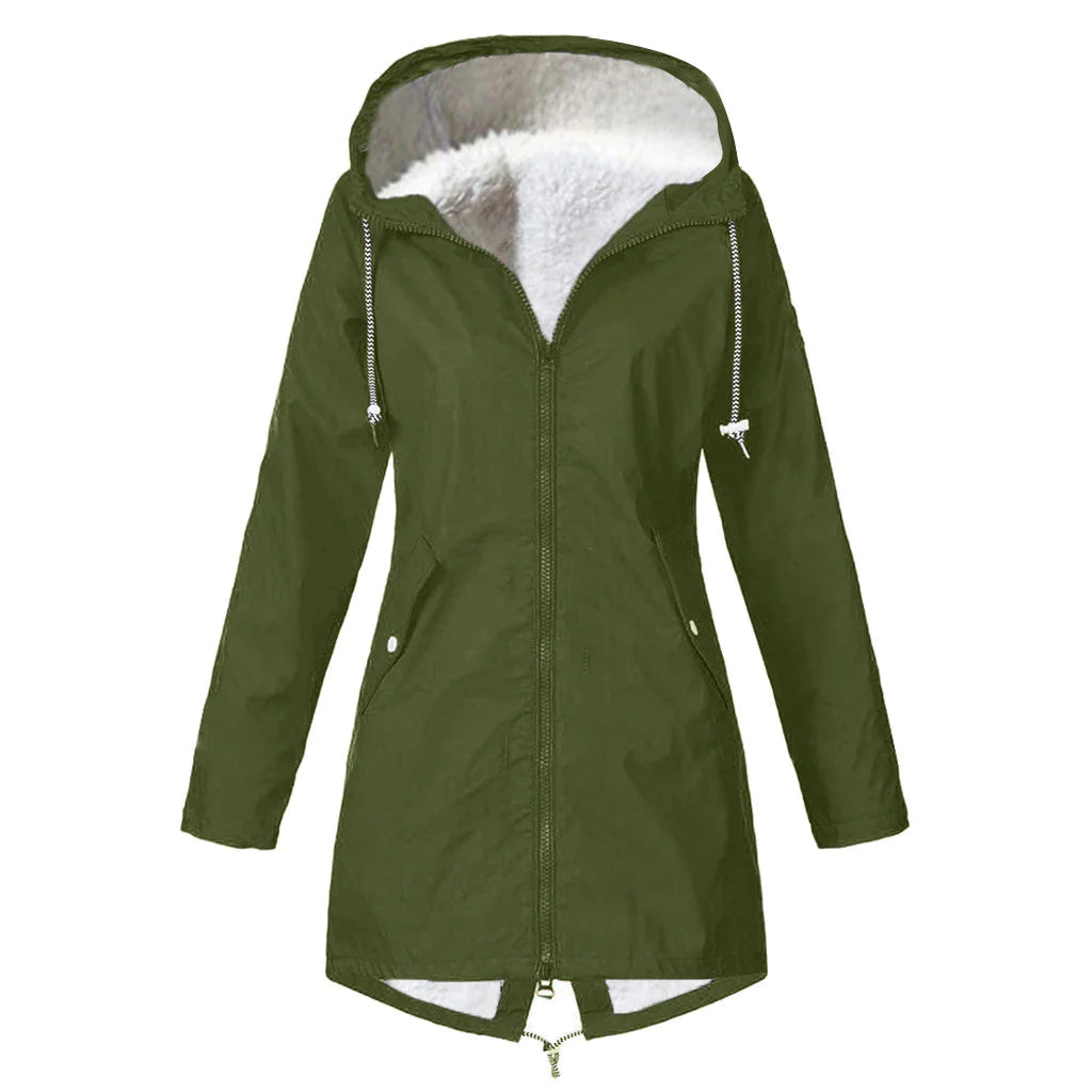 Veste imperméable classique d'extérieur en laine avec capuche pour femmes | Parfait pour les activités de plein air