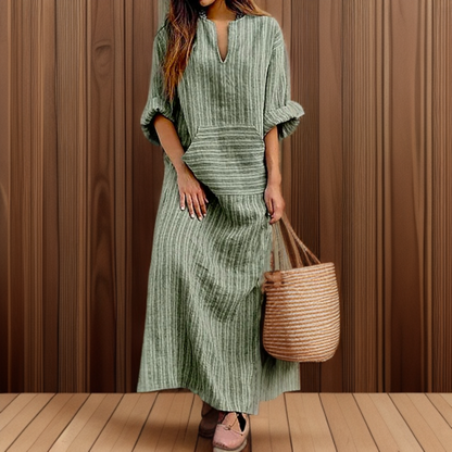 Hailey┃Vintage robe longue avec encolure en rayures.