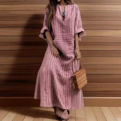 Hailey┃Vintage robe longue avec encolure en rayures.