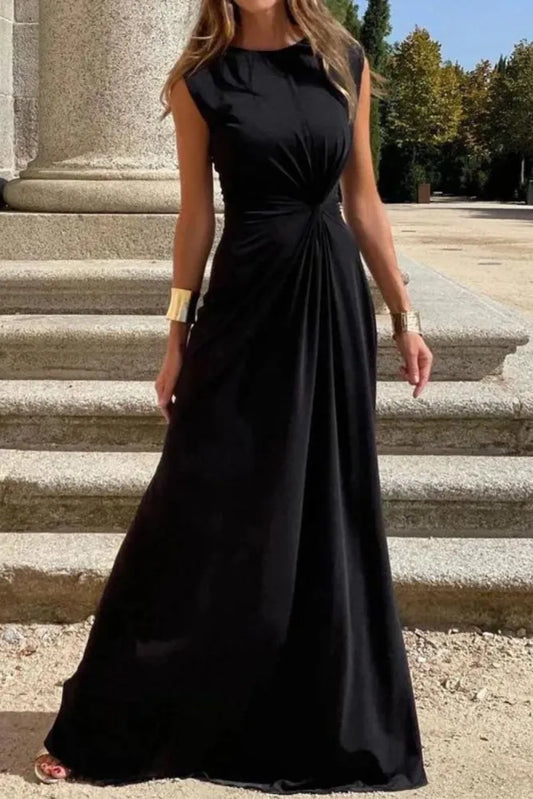 Hazel - Robe élégante à manches longues avec revers et col en V uni pour femmes