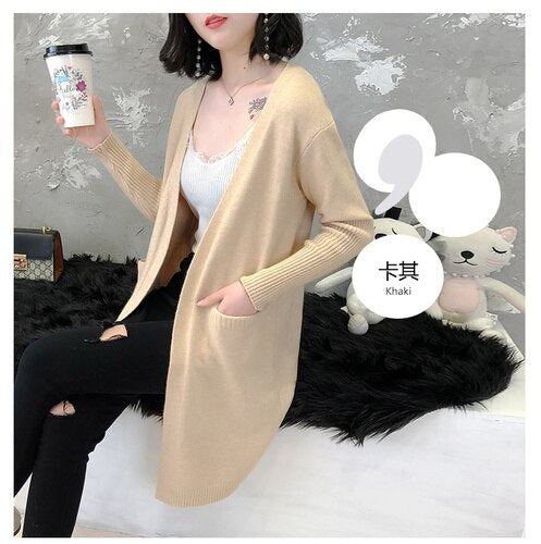 Long cardigan tricoté avec poches