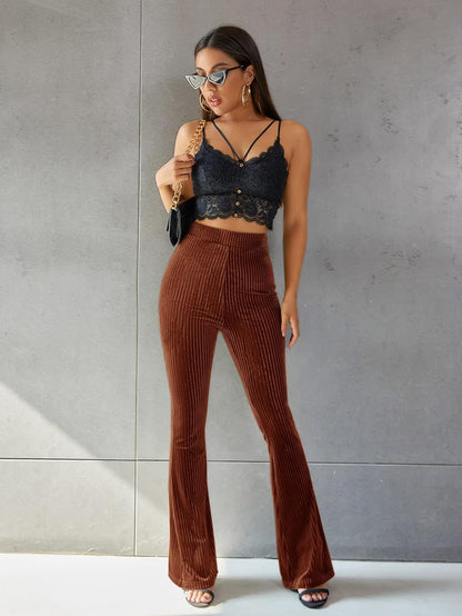 Anika - Pantalon Taille Haute en Velours Côtelé pour Femmes d'Automne