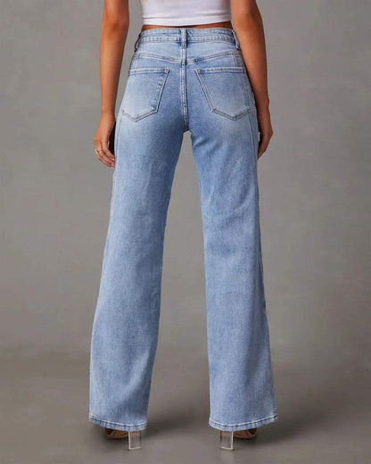 Jeans - taille haute et jambes larges - denim souple - idéal pour la vie de tous les jours.