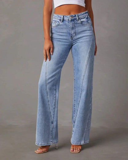 Jeans - taille haute et jambes larges - denim souple - idéal pour la vie de tous les jours.